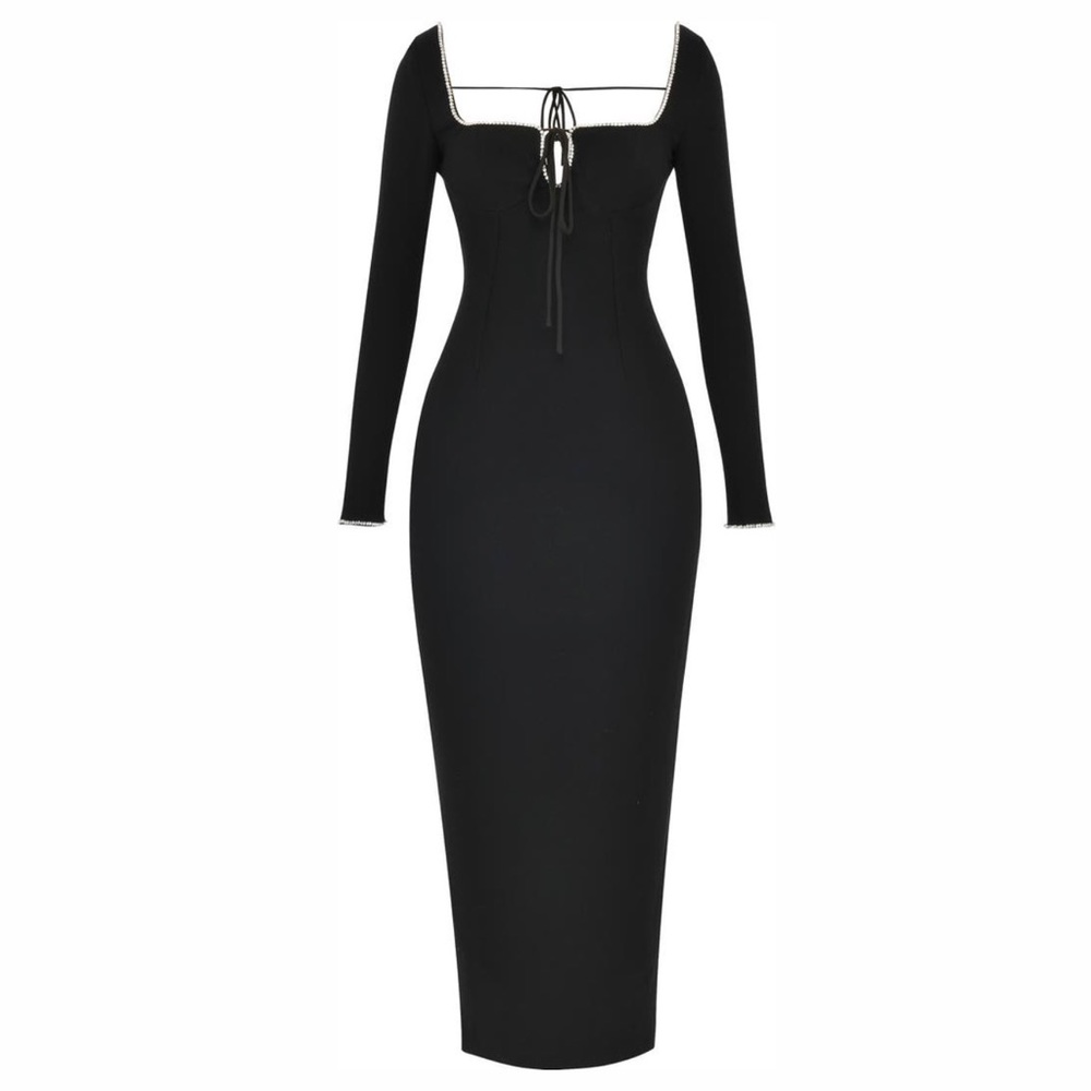 COPY - House of CB Rosa Embellished Long Sleeve Dress Maxi Black Crepe Size XS …